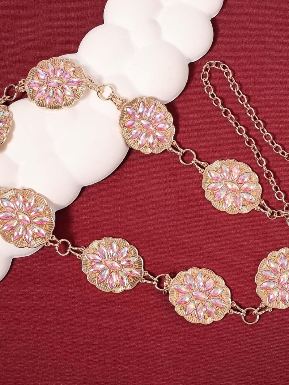 Concho Belt for Women, Bling Pink Rhinestone Western Cowgirl Waist Chain Belt Ad - Picture 3 of 7